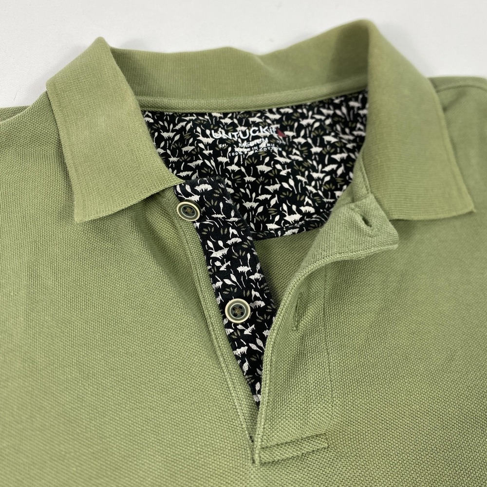 UNTUCKit Light Olive Polo with Black & White Floral Placket